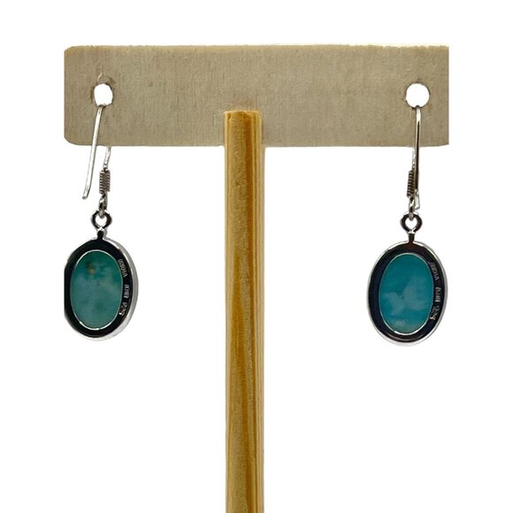 925 Sterling Silver KHR Larimar Oval Ca Dangle Drop Earrings Simple Blue - Picture 3 of 8